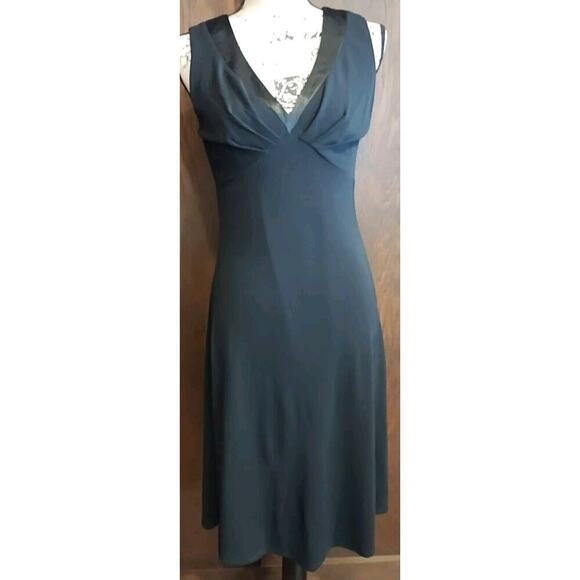 Ann Taylor LOFT Vintage Black Satin trim Sleeveless Midi Dress Sz 6 Event Formal - Picture 2 of 9